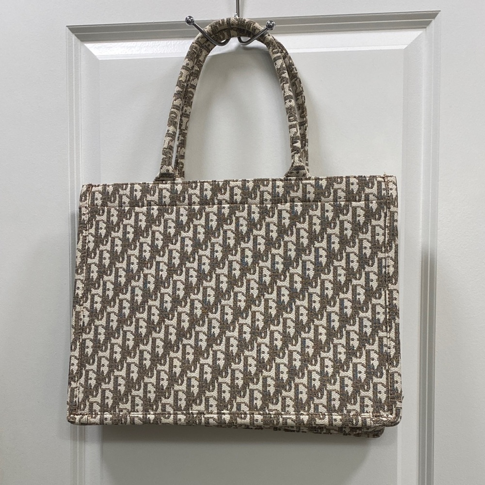 Designer-Inspired Brown Patterned Tote Bag
